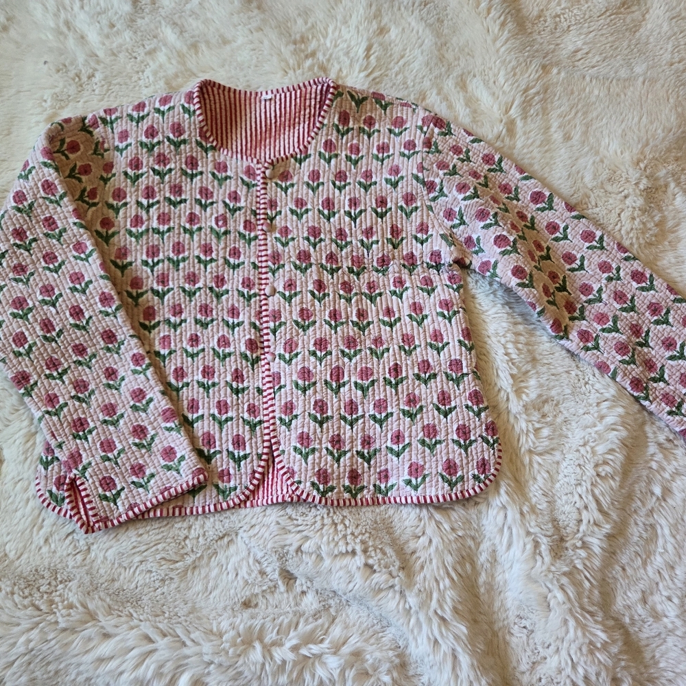 Women’s Quilted Boho Floral Reversible Jacket Size XL